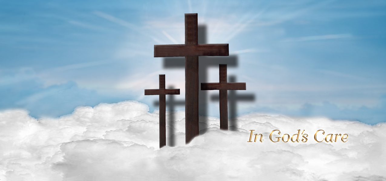 P 106 BL In Gods Care Clouds (3 Crosses) Blue